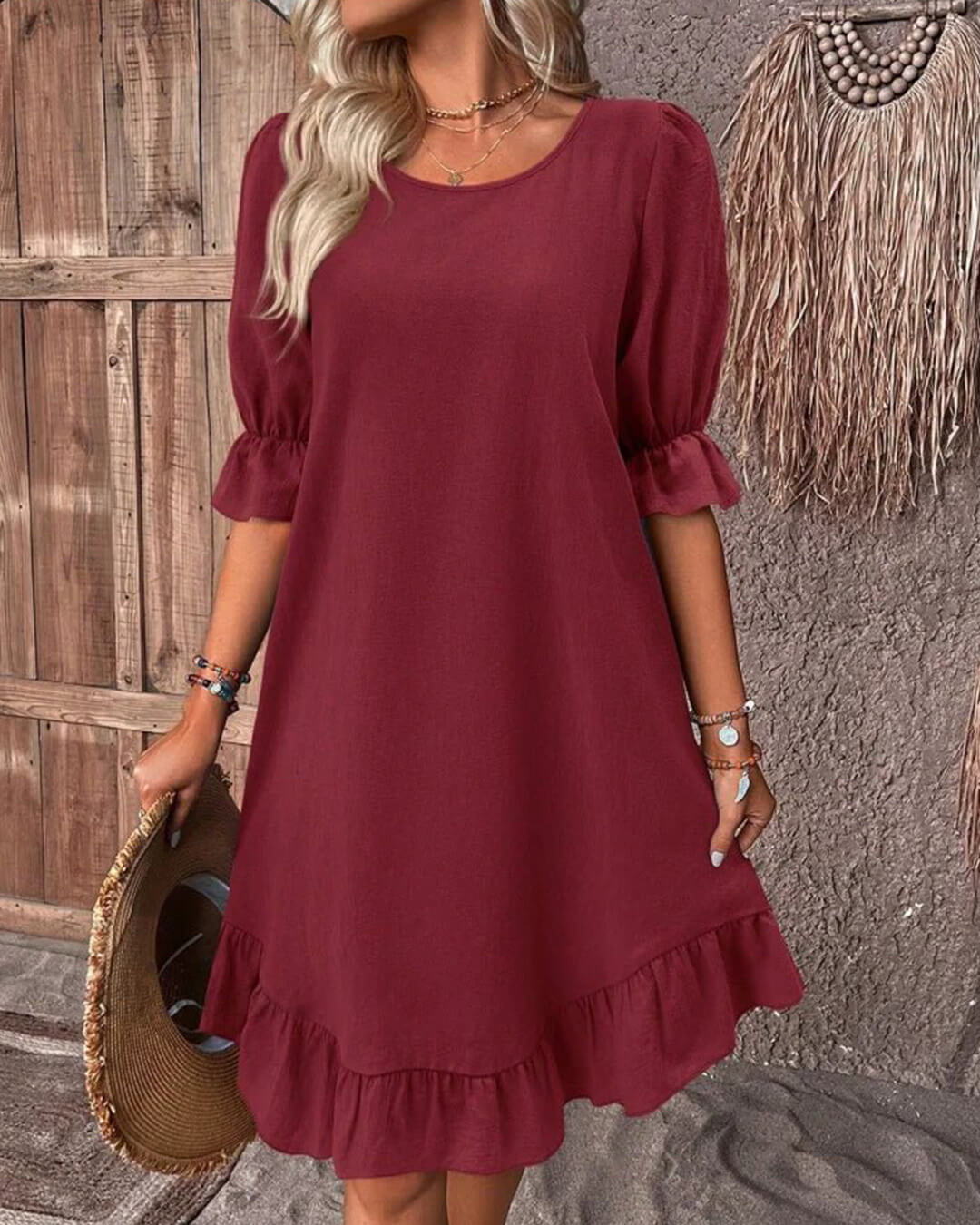 Robe Mia froncée à ourlet volanté