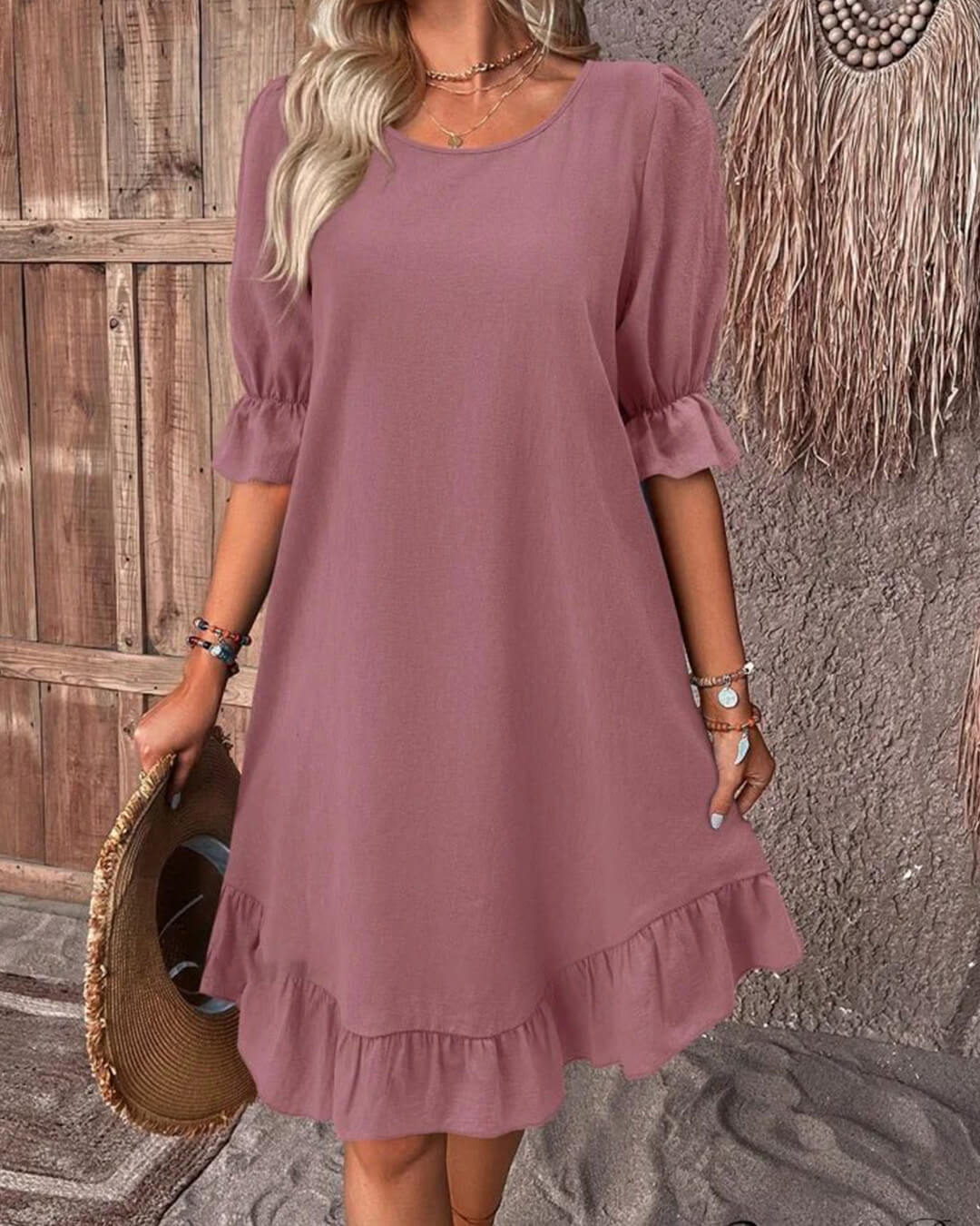 Robe Mia froncée à ourlet volanté