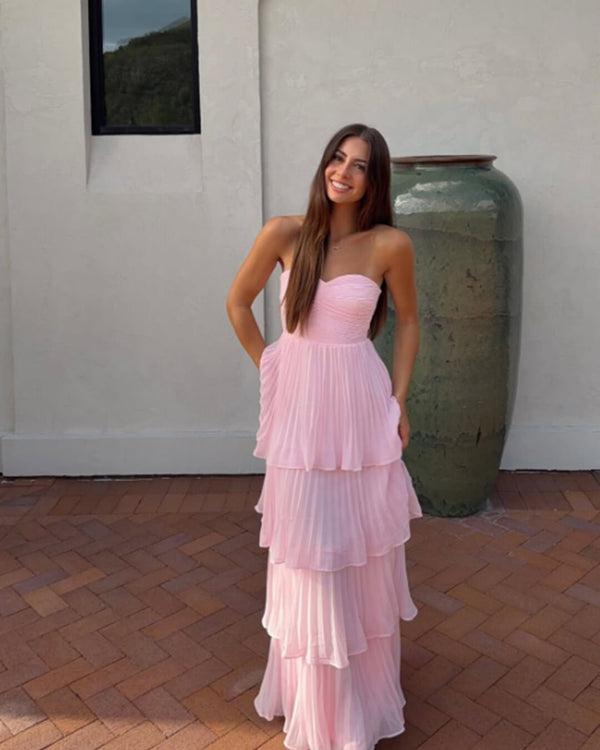 Robe longue plissée à volants et bustier Michelle