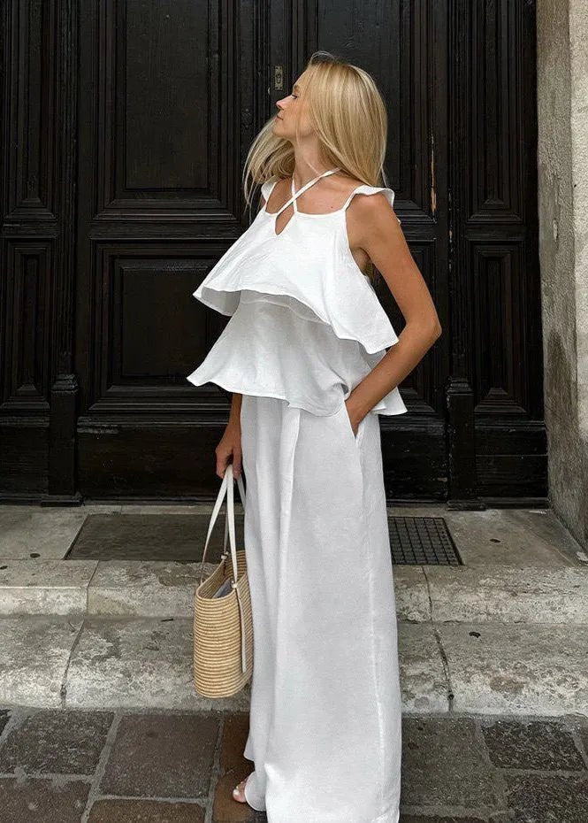 Mila Flowy Ruffle Top & Wide-Leg Pants Set