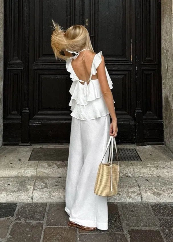 Mila Flowy Ruffle Top & Wide-Leg Pants Set