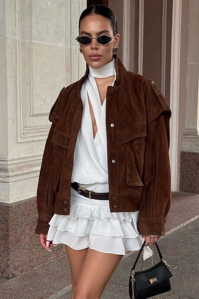 Veste Mila en daim à épaules larges