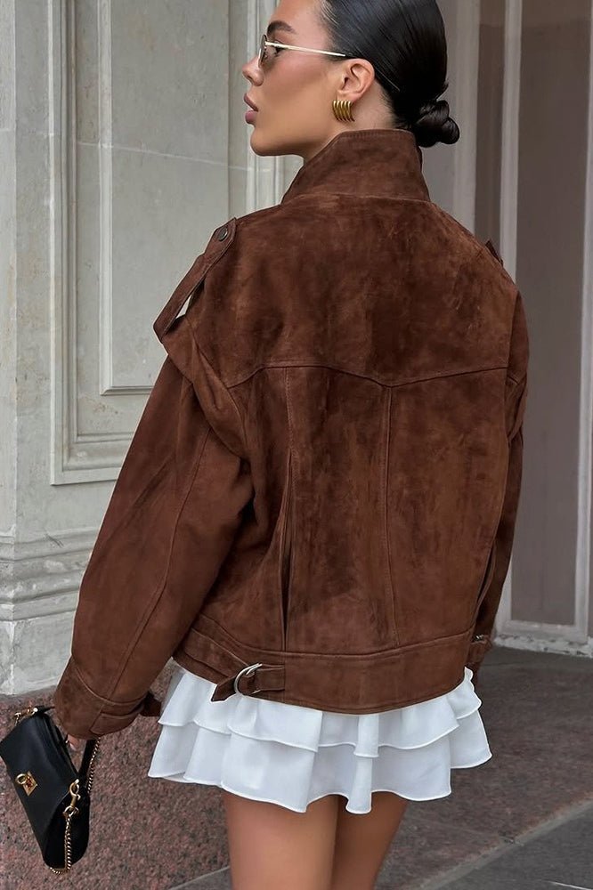 Veste Mila en daim à épaules larges