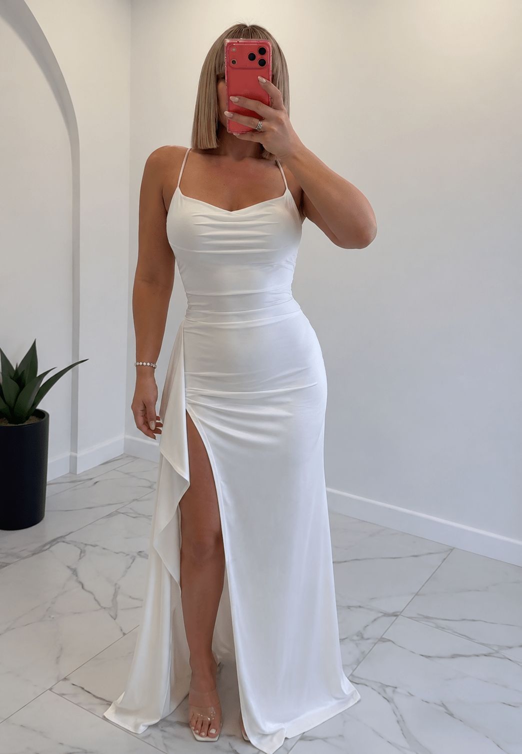 Miranda Satin Open-Back Maxi Dress