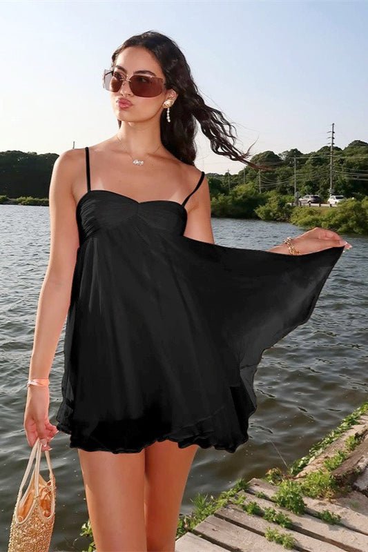 Robe courte Mireille en mousseline à épaules dénudées