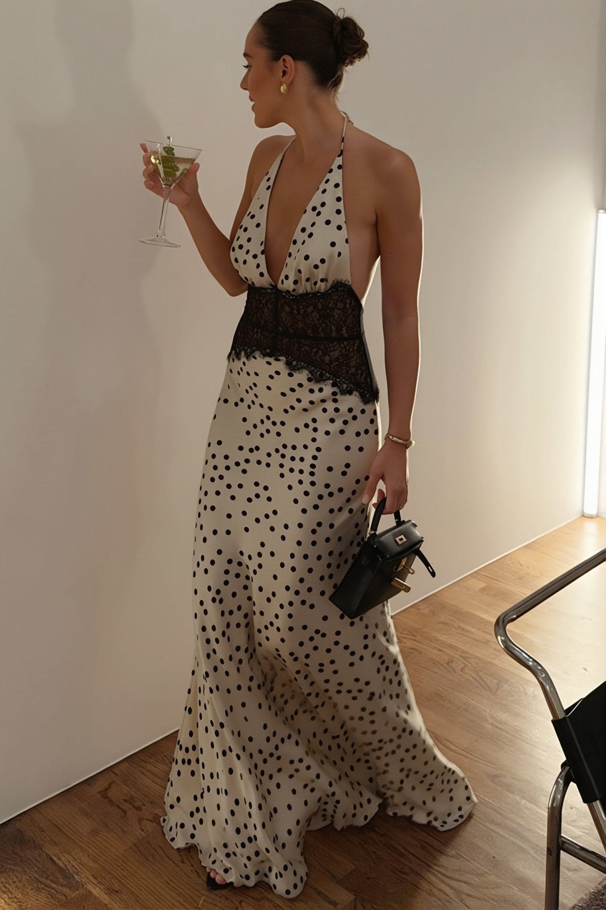 Robe longue en dentelle à pois Miriam