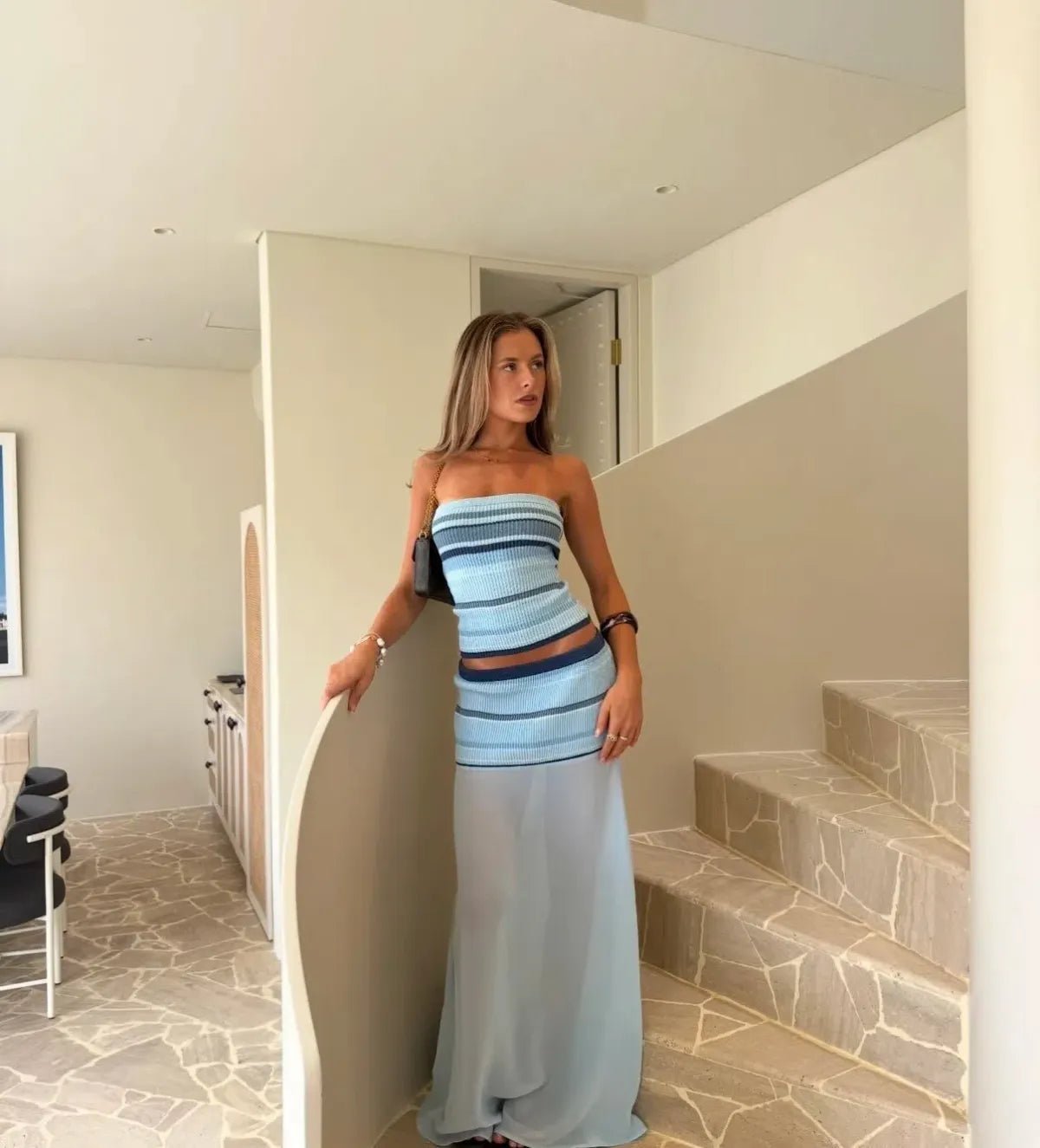 Ensemble haut bandeau rayé et jupe transparente Miriam