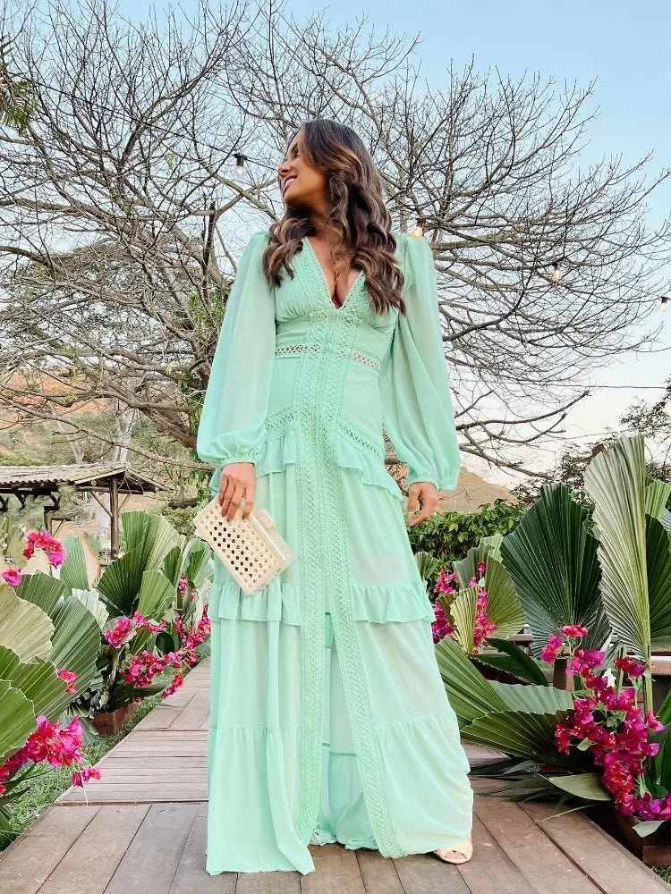 Robe maxi Molly à volants et décolleté en V plongeant