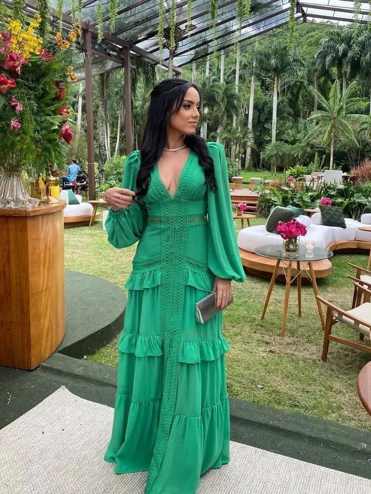 Robe maxi Molly à volants et décolleté en V plongeant