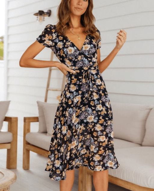 Robe midi Mona à col en V et imprimé floral