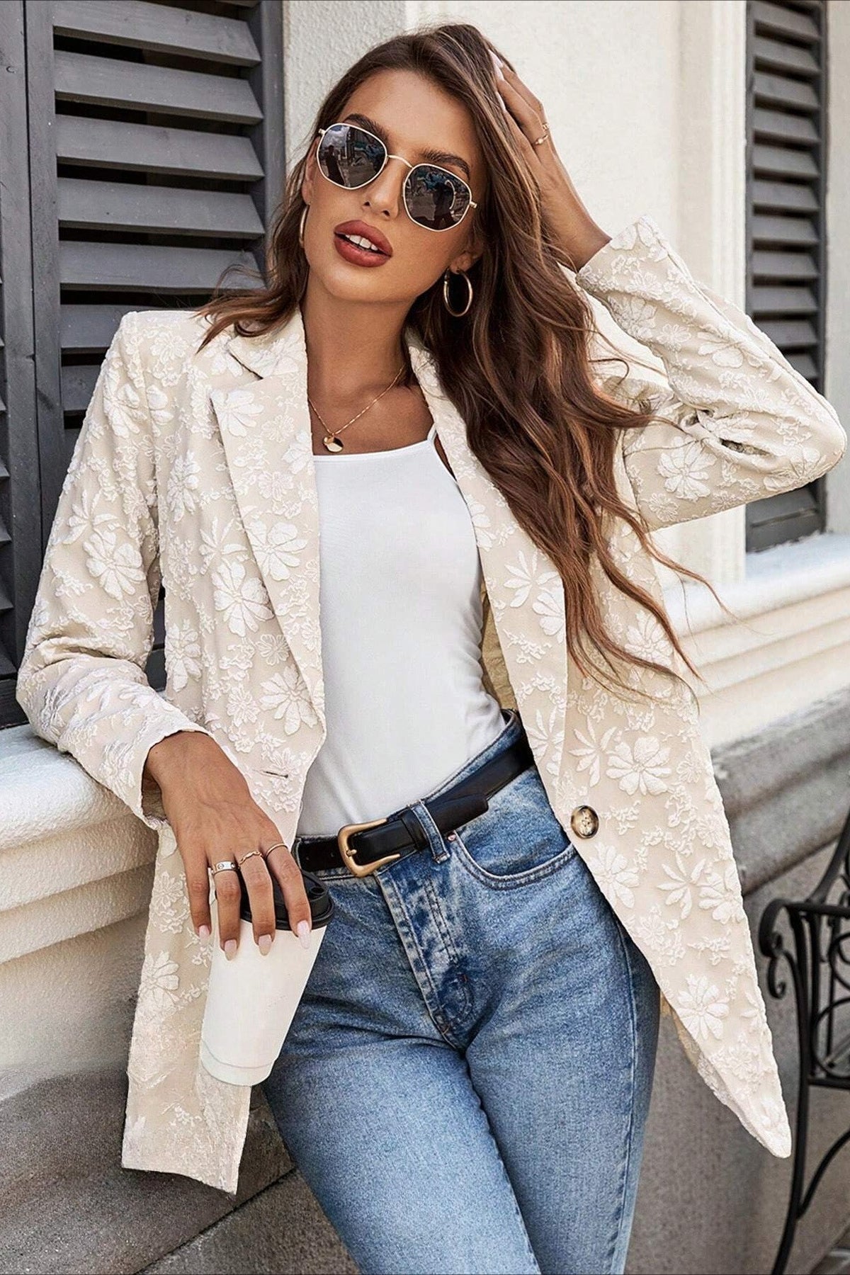 Blazer Nadia en jacquard à bouton unique