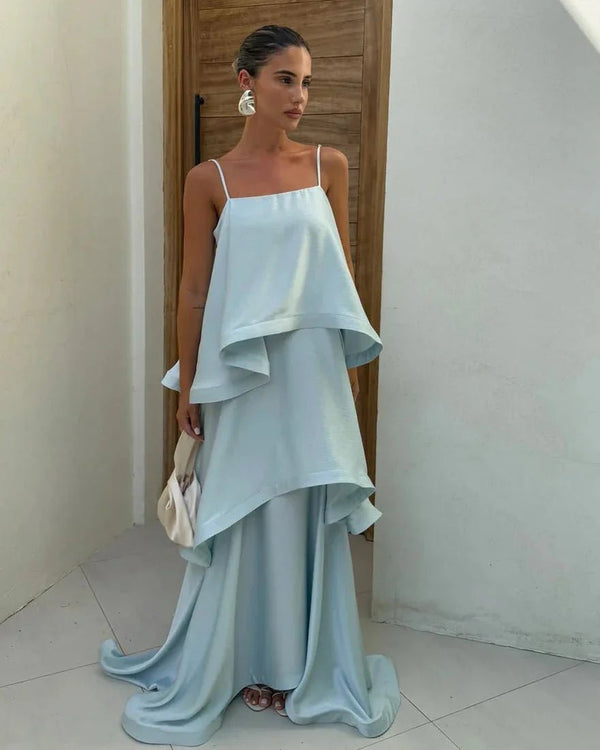 Nadia Tiered Ruffle Satin Maxi Dress