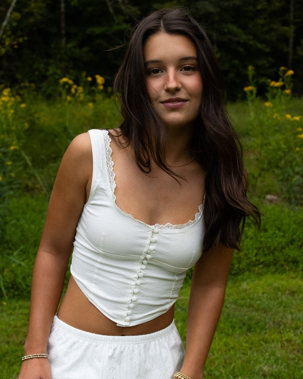 Nadira Lace Trim Strappy Button Top