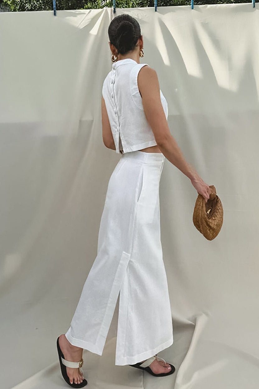 Ensemble sans manches fendu en lin et coton Nala