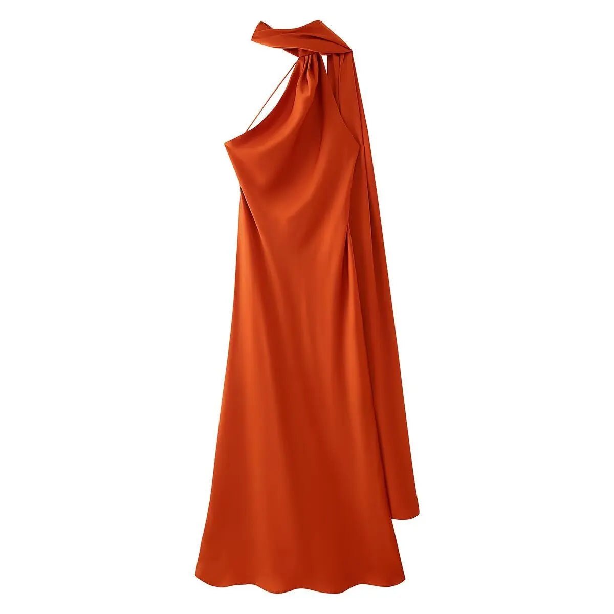 Robe longue Neele dos nu à encolure licou, finition satinée