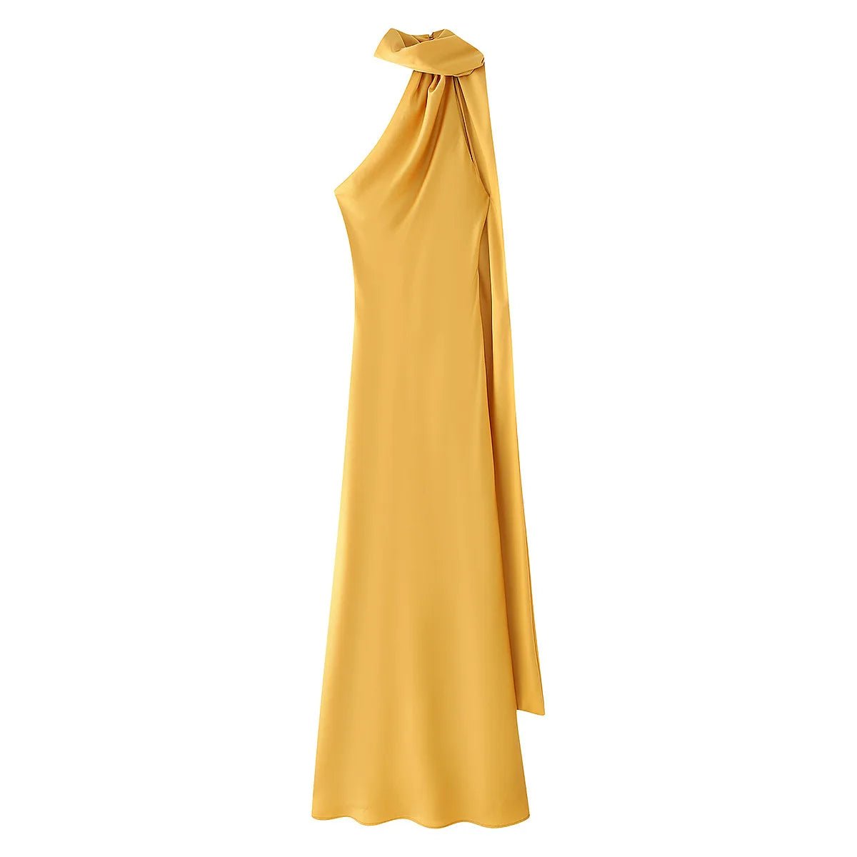 Robe longue Neele dos nu à encolure licou, finition satinée