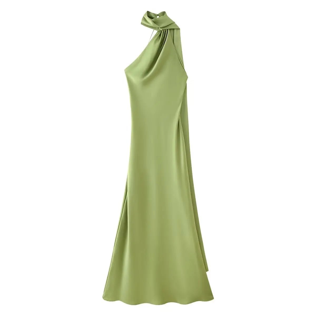 Robe longue Neele dos nu à encolure licou, finition satinée