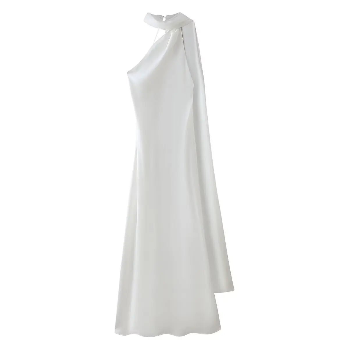 Robe longue Neele dos nu à encolure licou, finition satinée