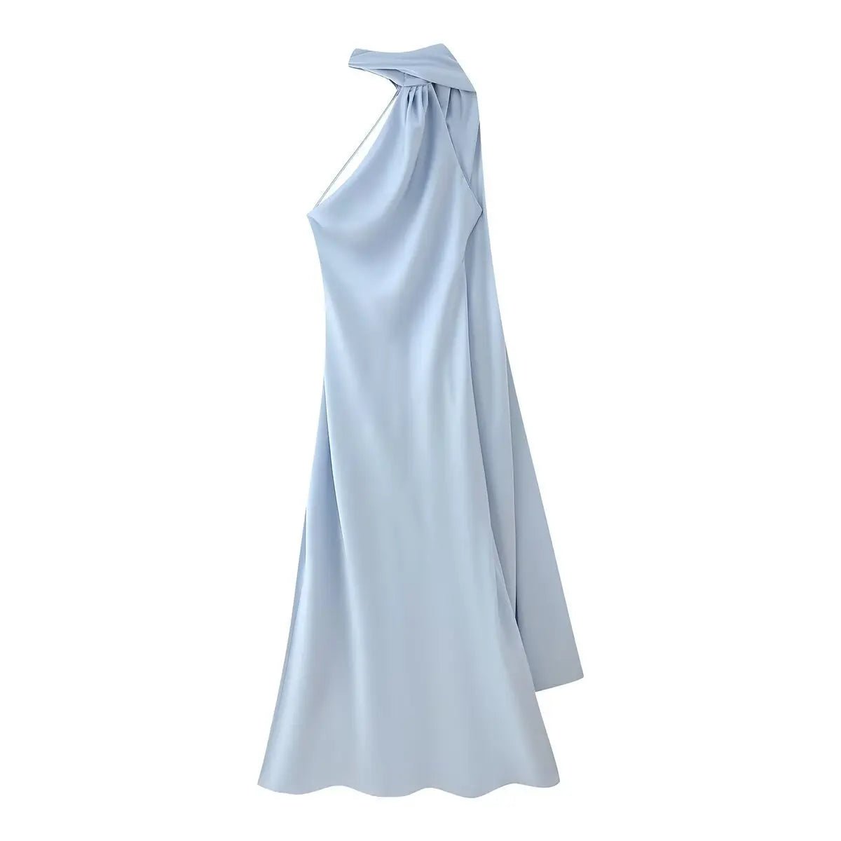 Robe longue Neele dos nu à encolure licou, finition satinée