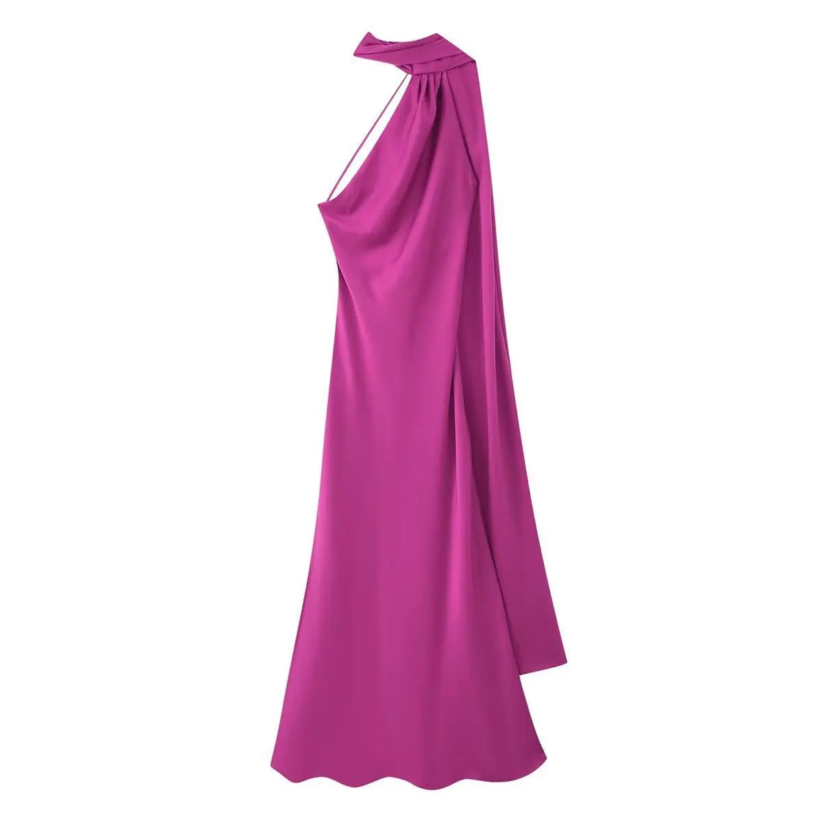 Robe longue Neele dos nu à encolure licou, finition satinée