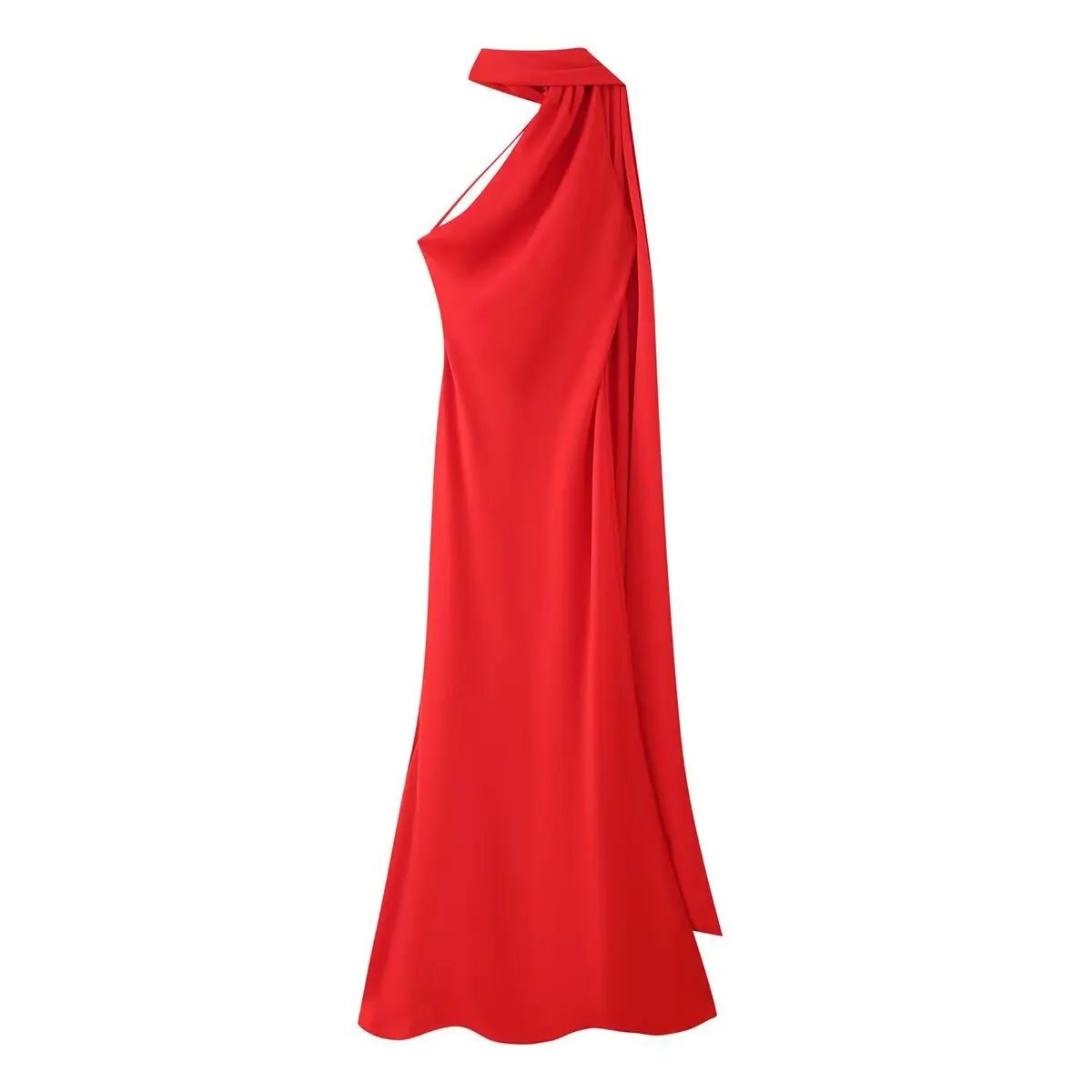 Robe longue Neele dos nu à encolure licou, finition satinée