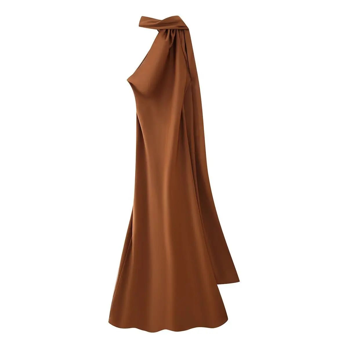 Robe longue Neele dos nu à encolure licou, finition satinée