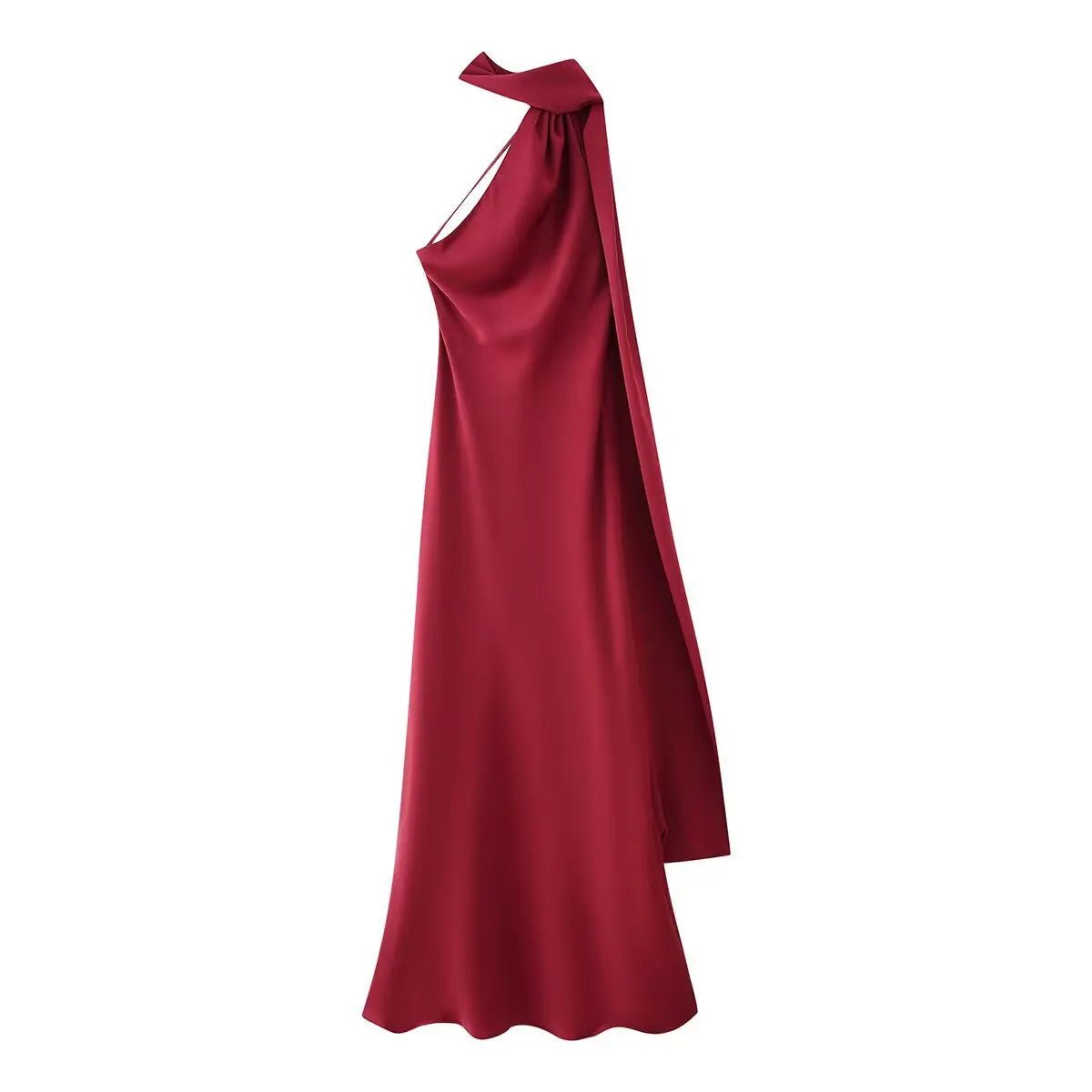 Robe longue Neele dos nu à encolure licou, finition satinée