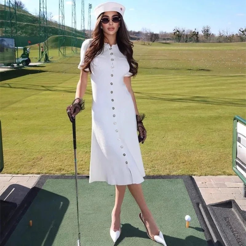 Robe en maille côtelée Nerea à boutonnage devant