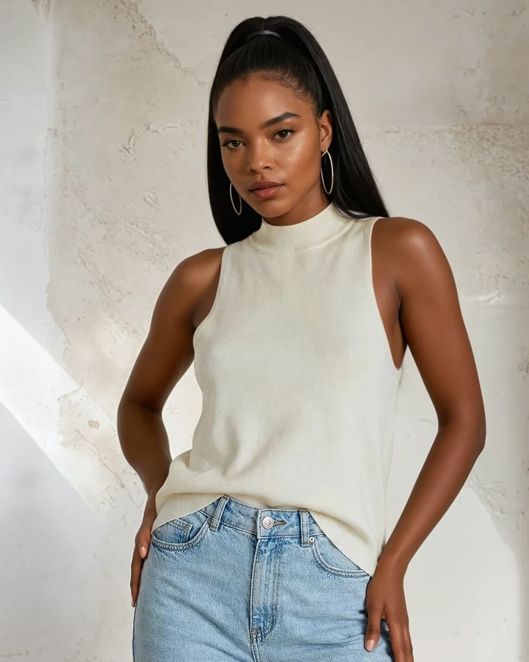 Crop top en maille sans manches à col licou Nicky