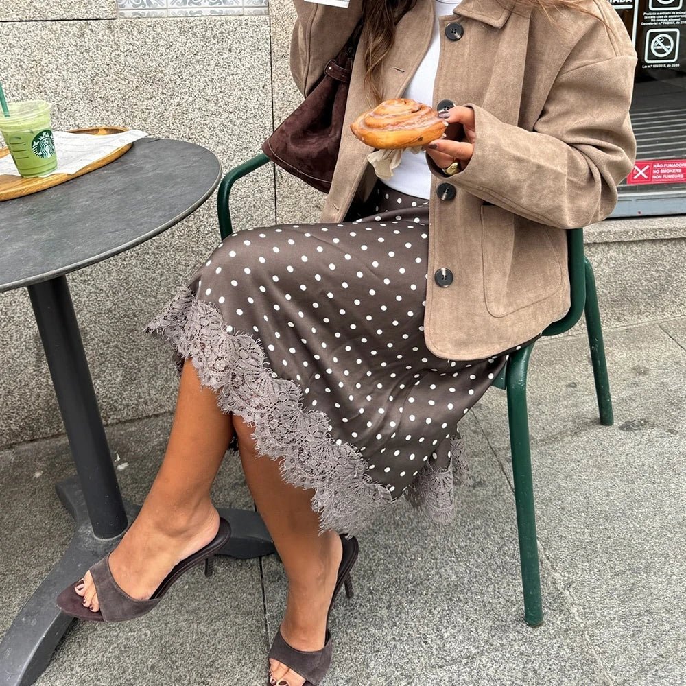 Jupe midi Nicky en dentelle à pois rétro