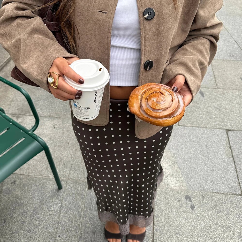 Jupe midi Nicky en dentelle à pois rétro