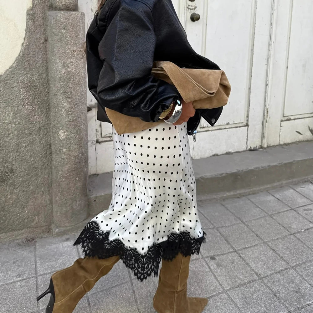 Jupe midi Nicky en dentelle à pois rétro