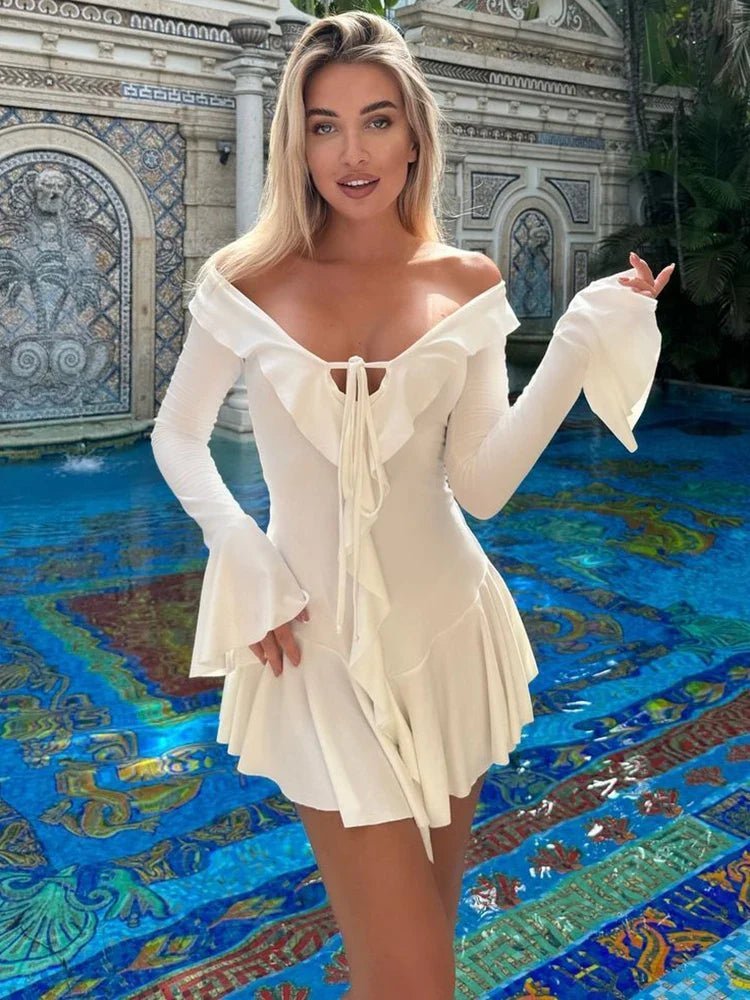 Mini-robe à volants et col en V Nicole