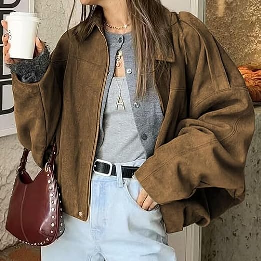 Veste Nina vintage en daim kaki