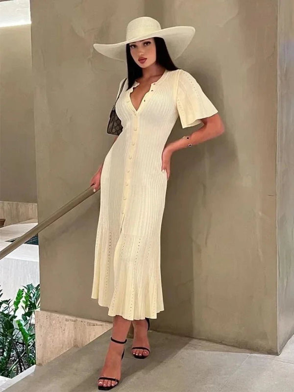 Robe midi en maille plissée à manches cloche Ninon