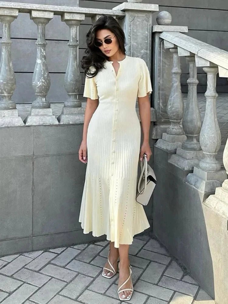 Robe midi en maille plissée à manches cloche Ninon