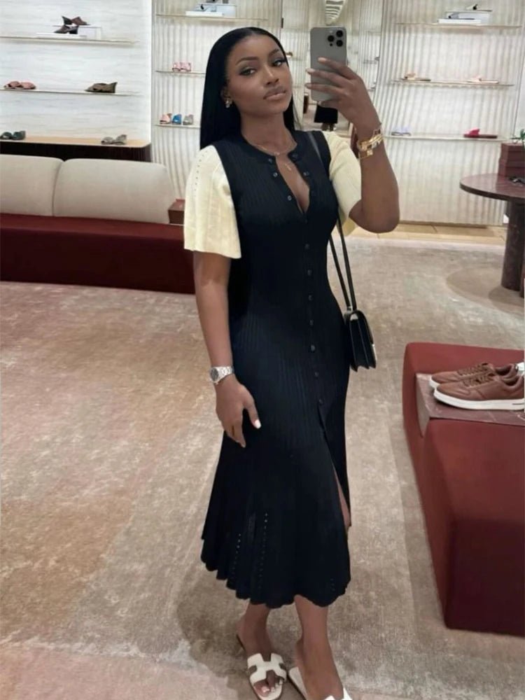 Robe midi en maille plissée à manches cloche Ninon