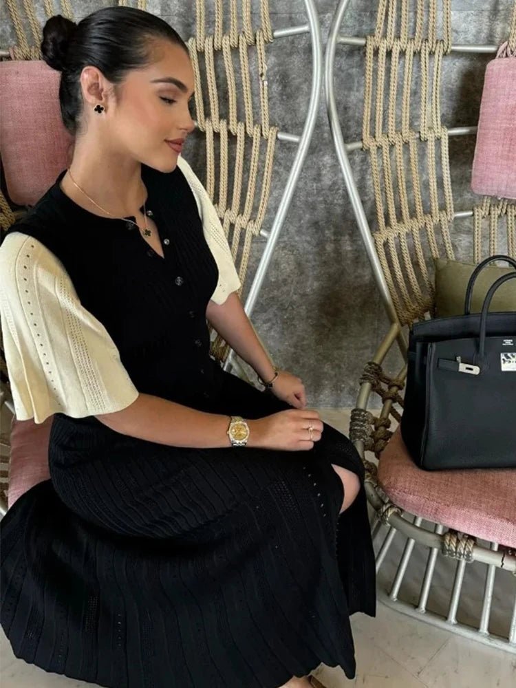 Robe midi en maille plissée à manches cloche Ninon