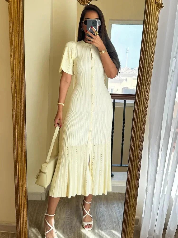Robe midi en maille plissée à manches cloche Ninon