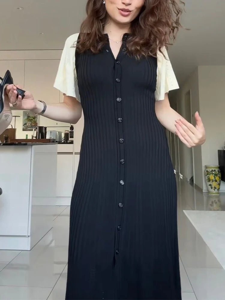 Robe midi en maille plissée à manches cloche Ninon