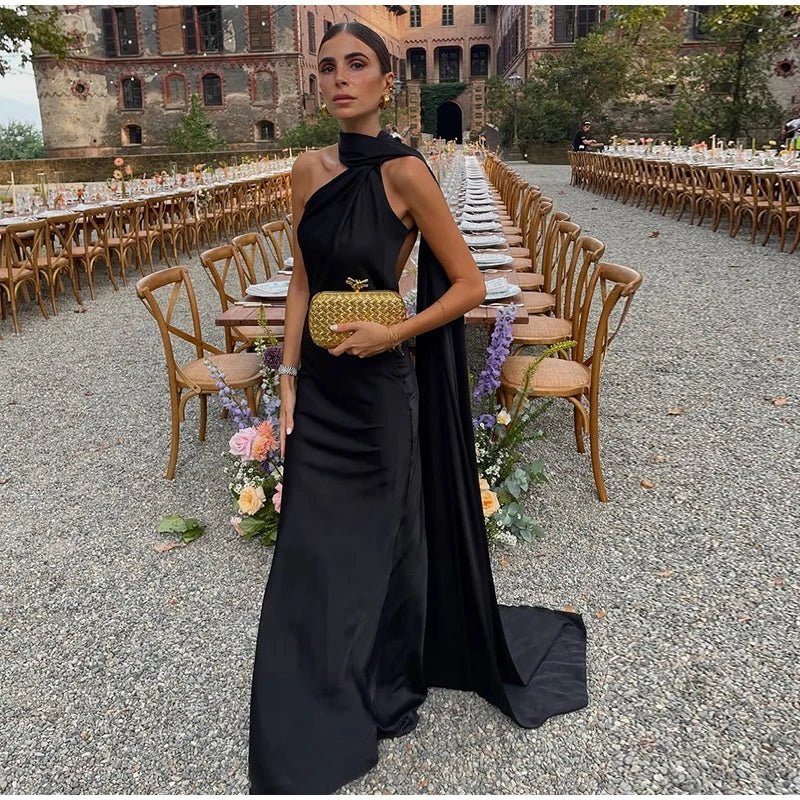 Robe en satin dos nu à col licou Noor