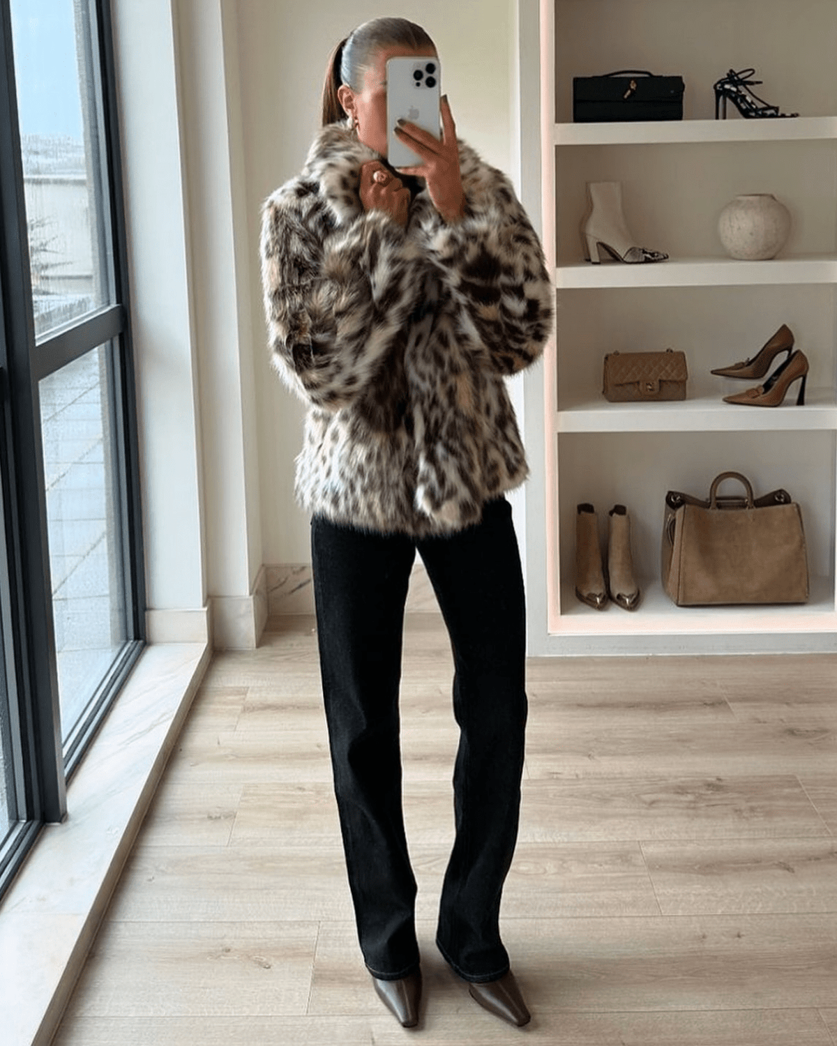 Manteau en fausse fourrure léopard Nora
