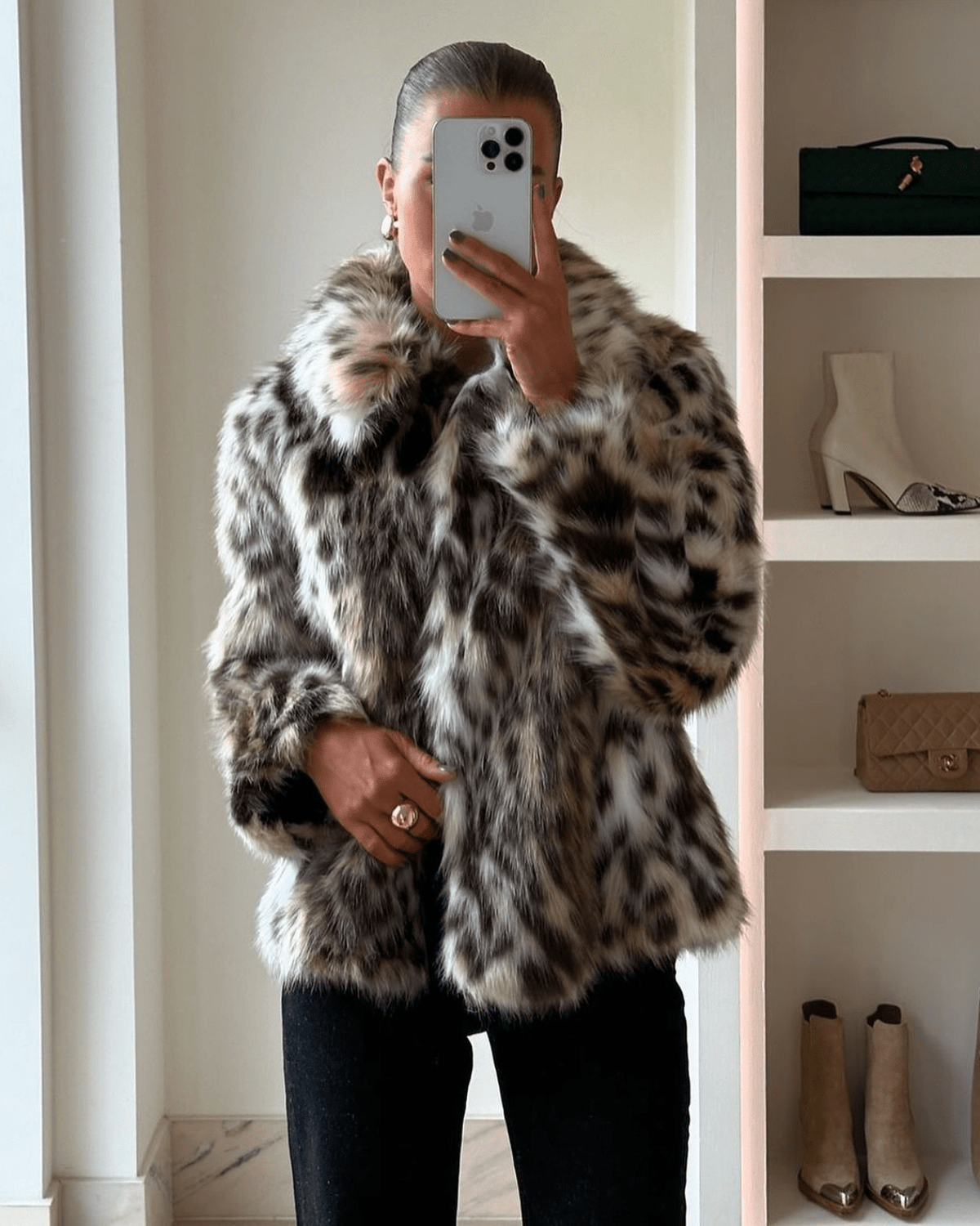 Manteau en fausse fourrure léopard Nora
