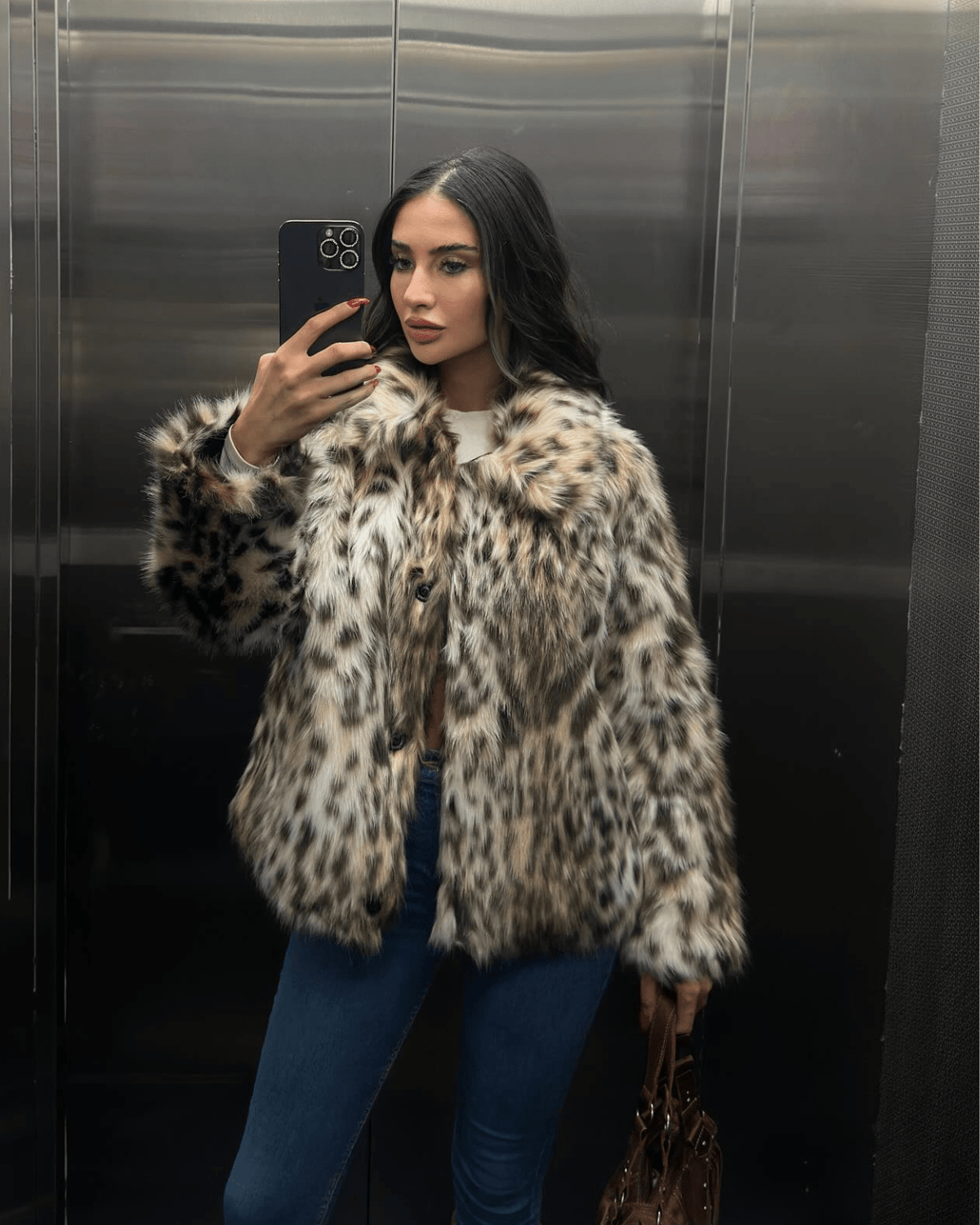 Manteau en fausse fourrure léopard Nora