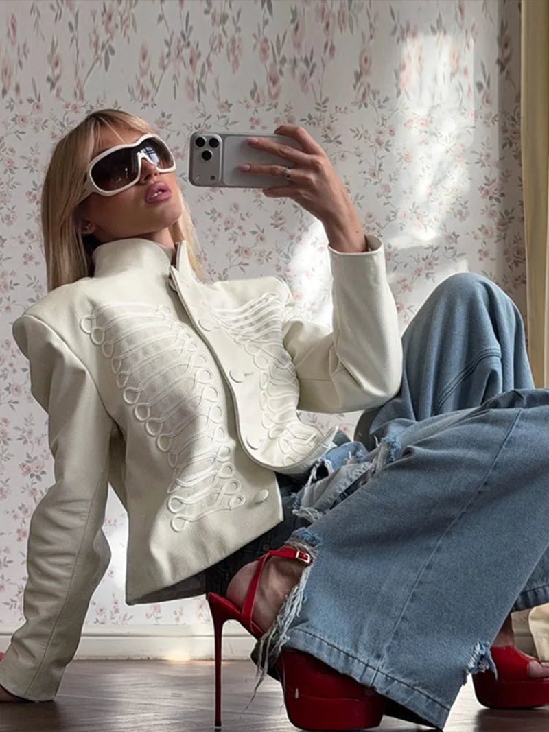 Veste militaire en cuir de style Napoléon Nora