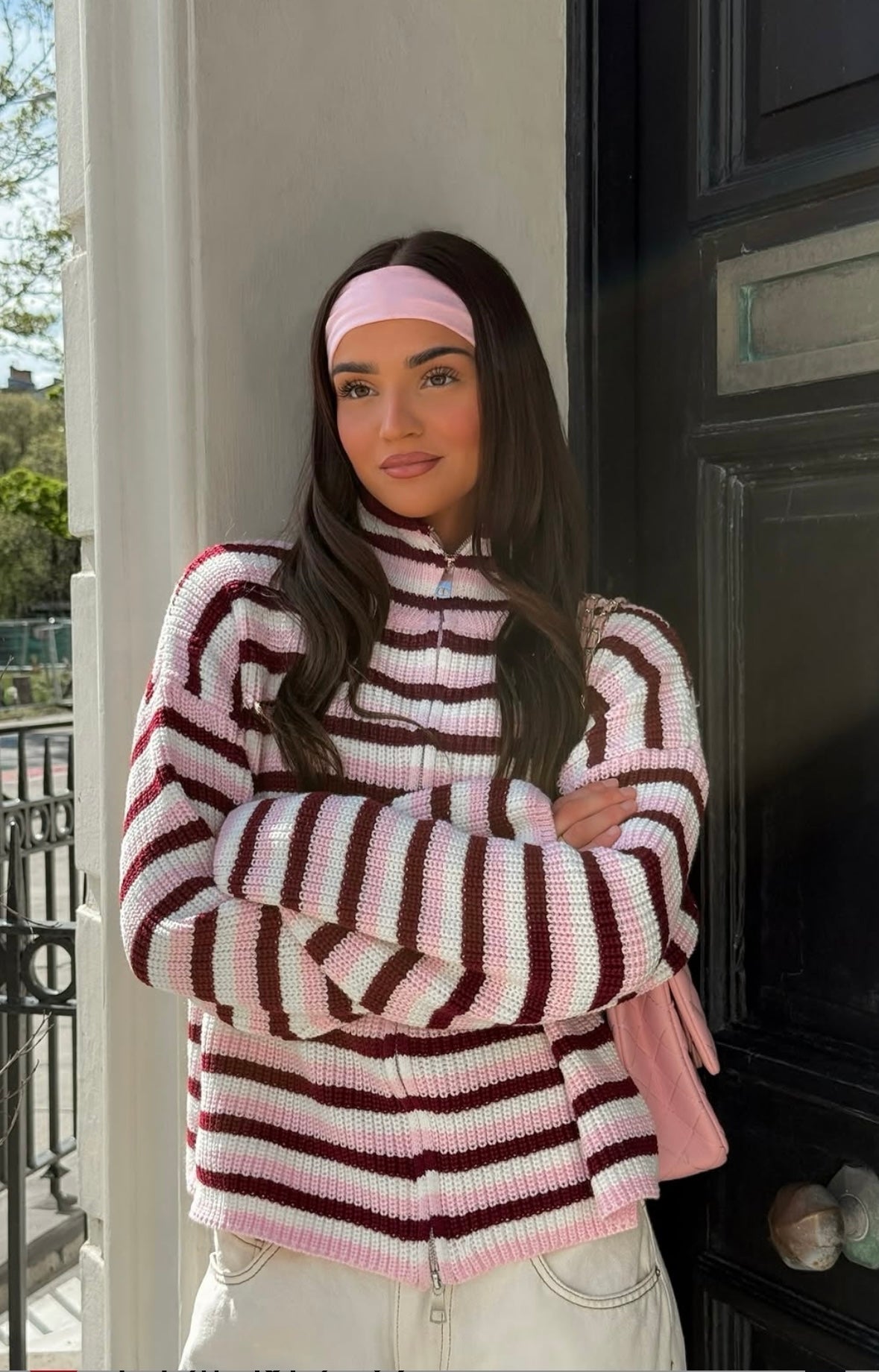 Pull oversize en maille rayée zippé Nora