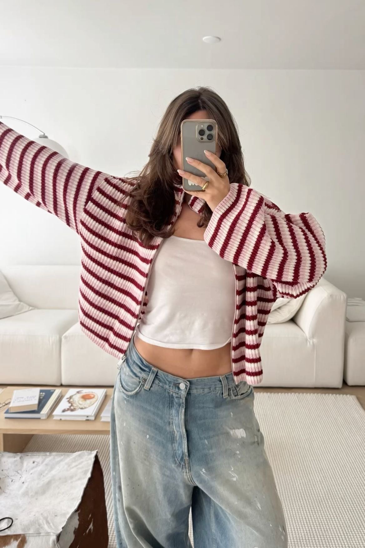 Pull oversize en maille rayée zippé Nora