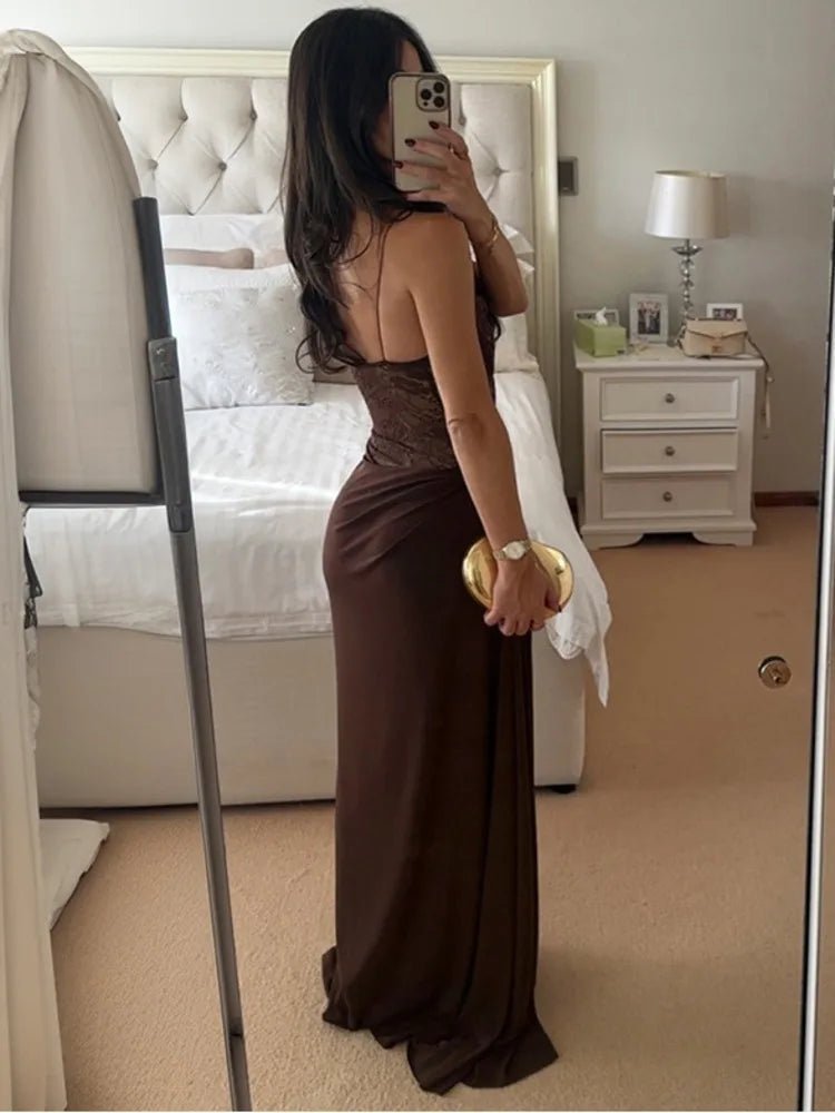 Robe longue asymétrique en dentelle Olga