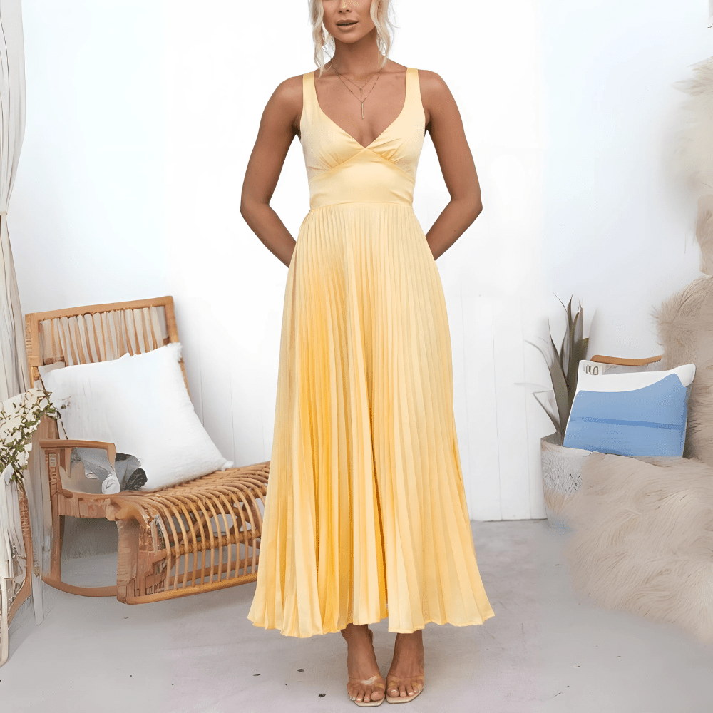 Robe longue d’été Olivia fluide et plissée