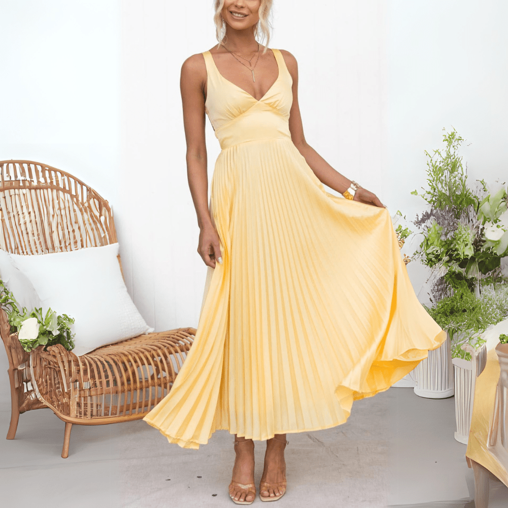 Robe longue d’été Olivia fluide et plissée